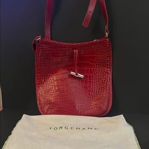 Longchamp Le Roseau Red Croc-Embossed Crossbody Bag